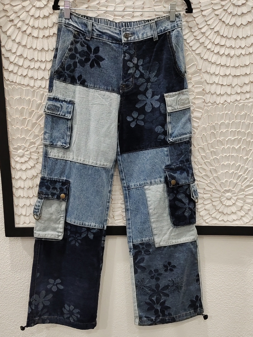 Oli & Hali Blue Patchwork Floral Cargo Jeans - Picture 2 of 10